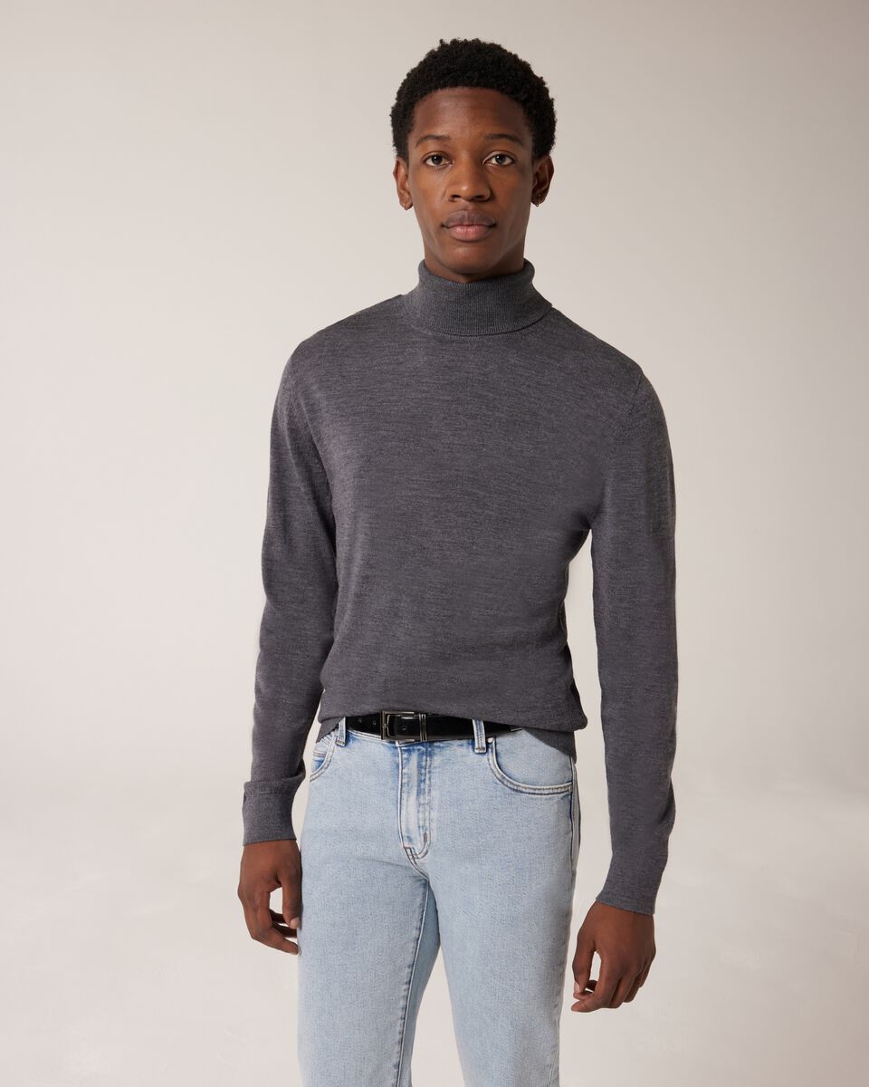 Merino Wool Roll Neck, Charcoal, hi-res